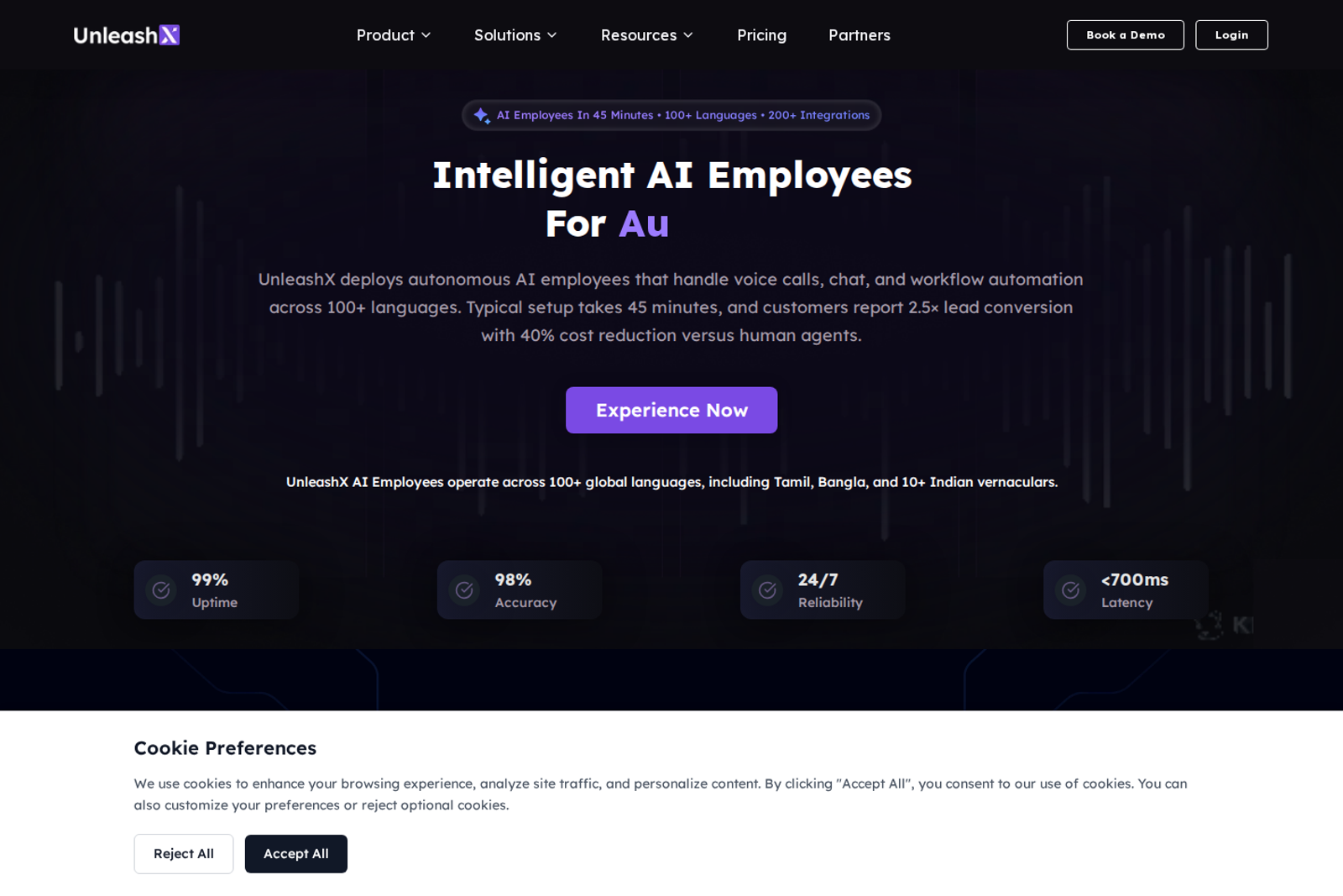 Screenshot of the UnleashX AI website — AI-powered outreach for insurance retention
