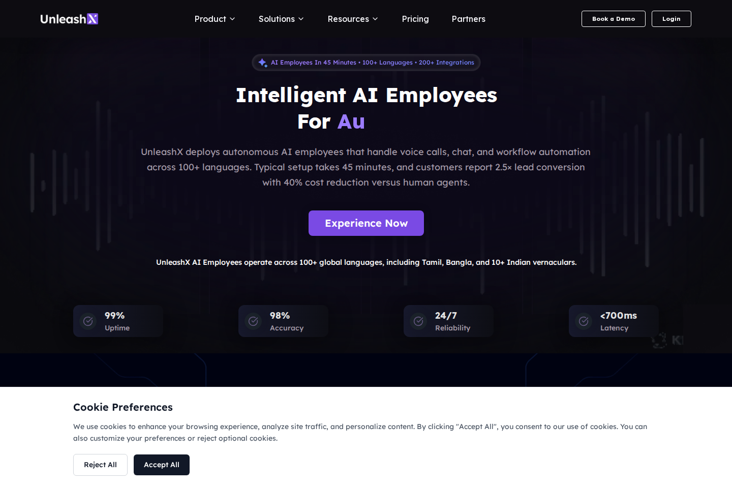 Screenshot of the UnleashX AI website — AI-powered outreach for insurance retention
