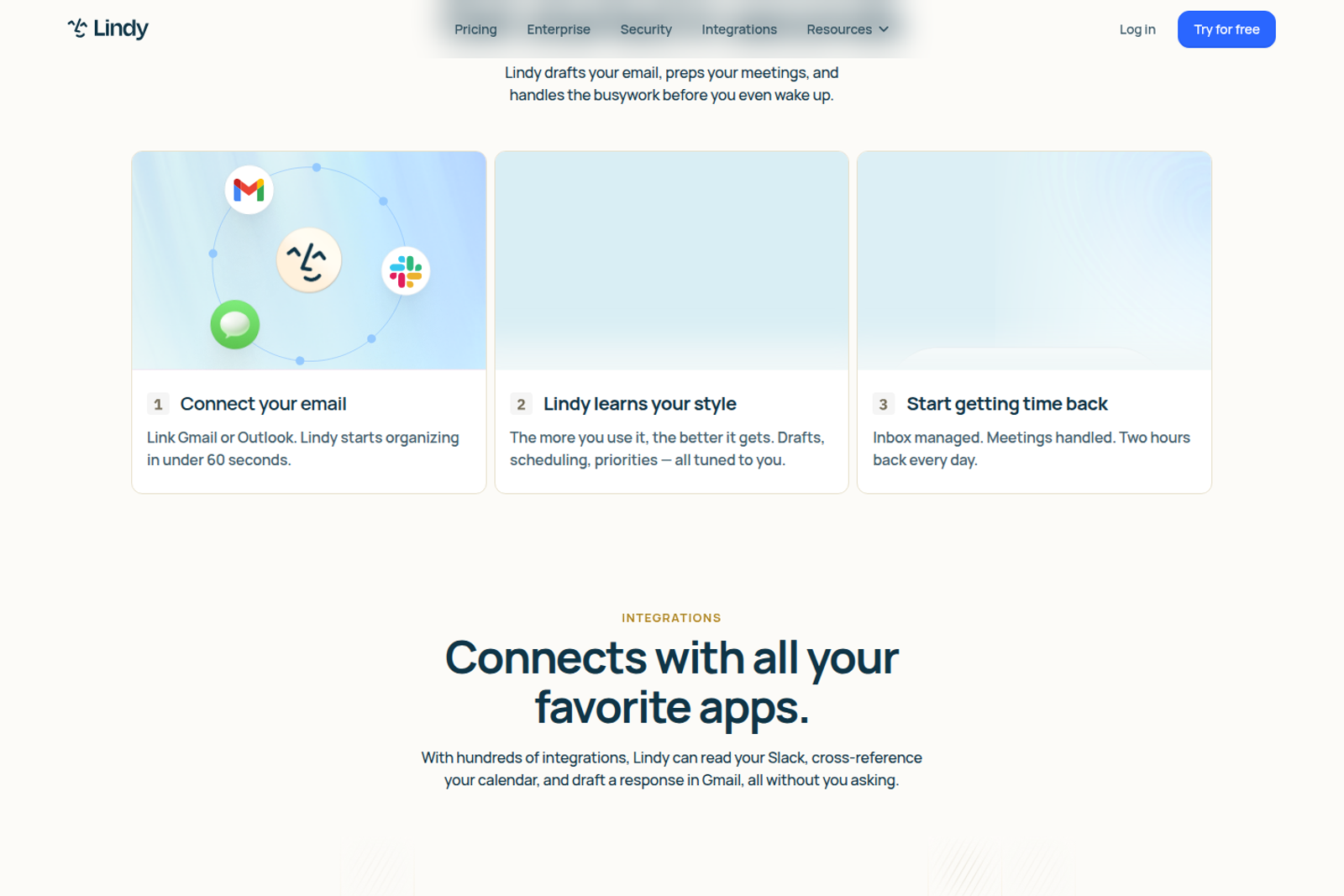 Screenshot of the Lindy landing page