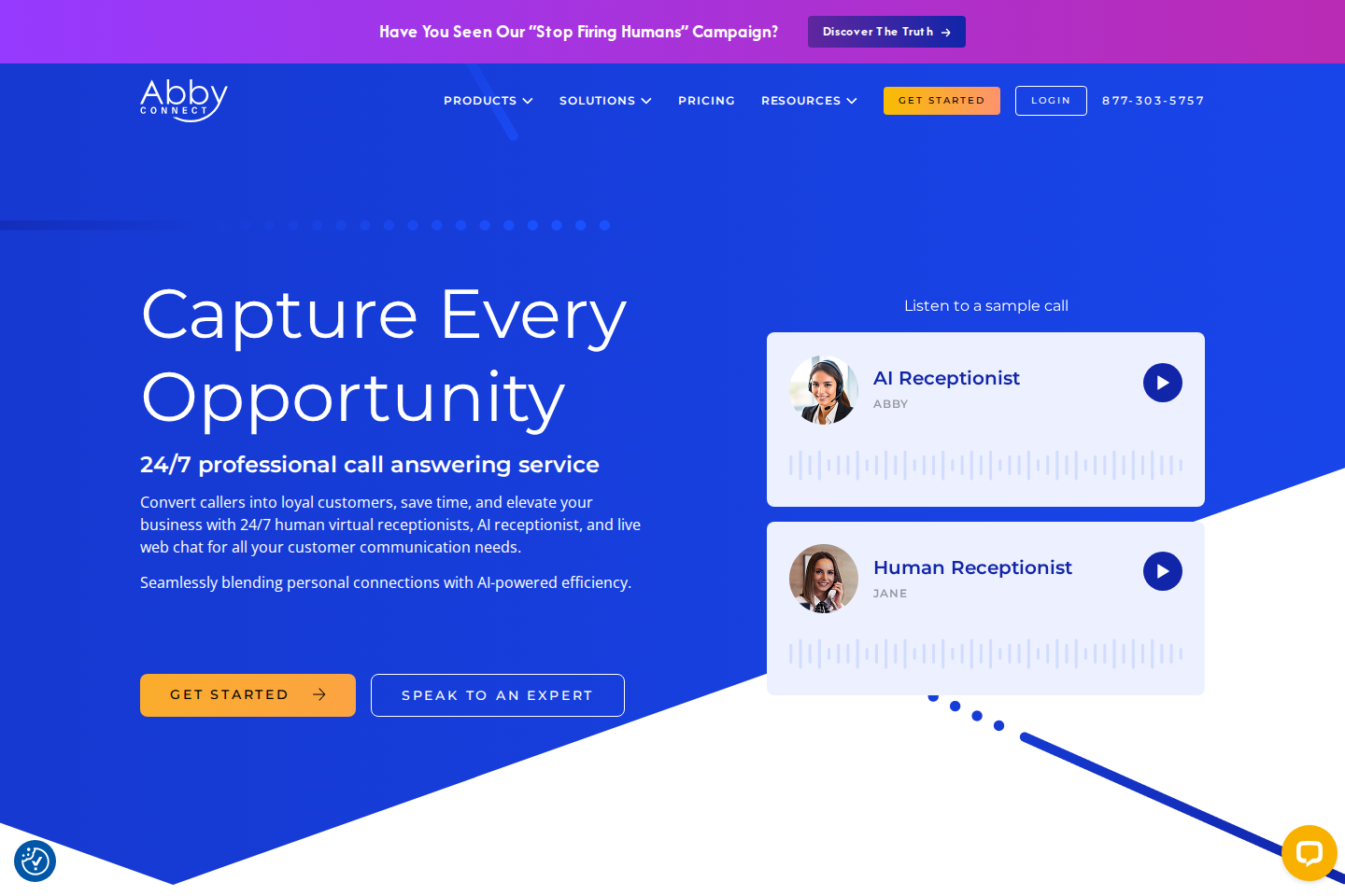 Screenshot of the Abby Connect landing page