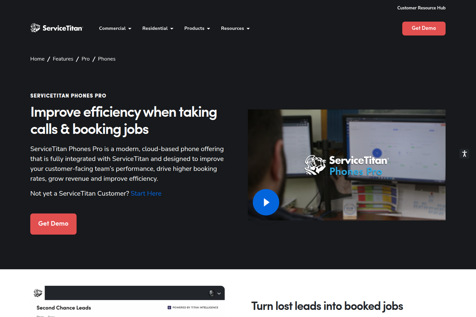 Screenshot of the ServiceTitan Phones Pro landing page