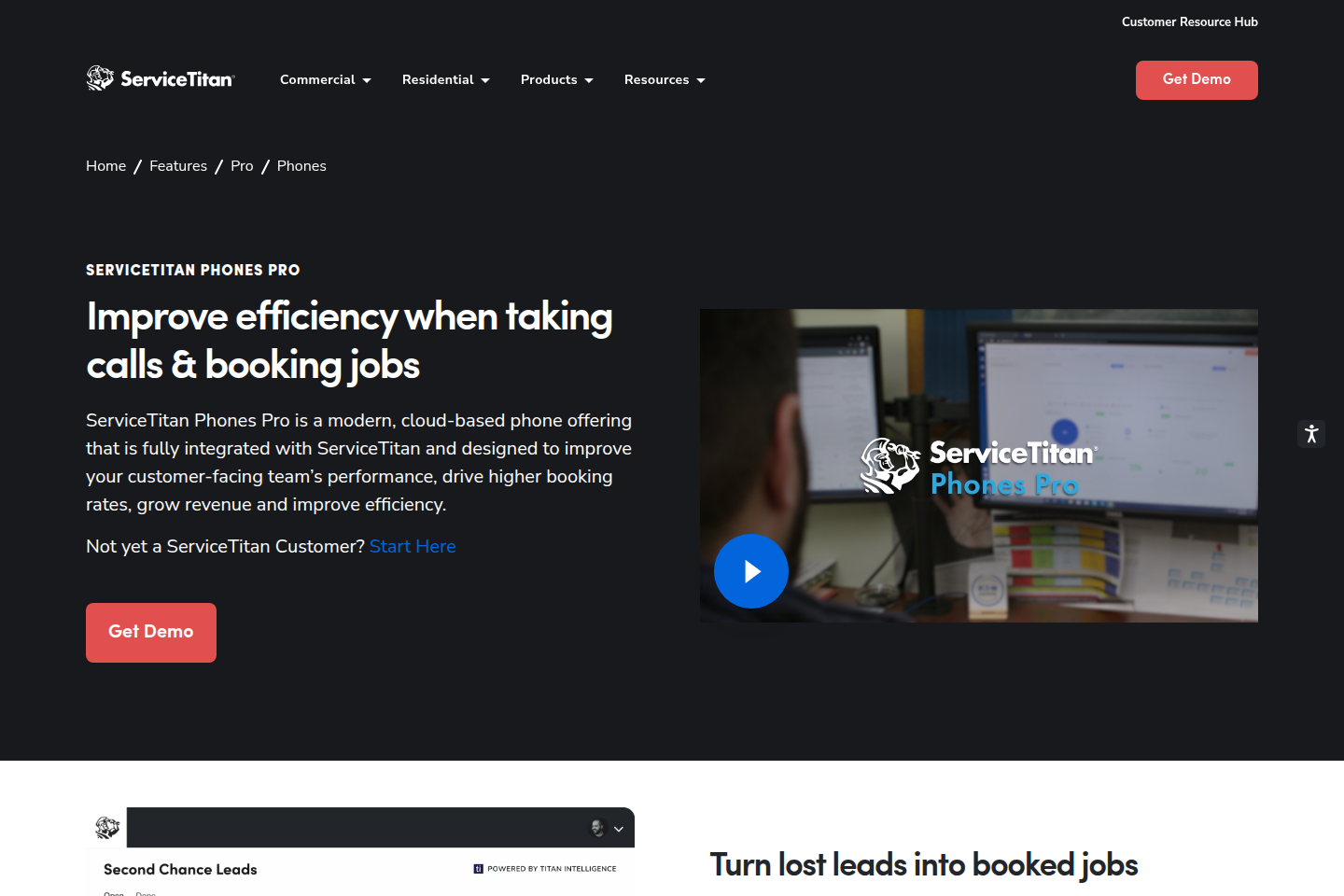 Screenshot of the ServiceTitan Phones Pro landing page
