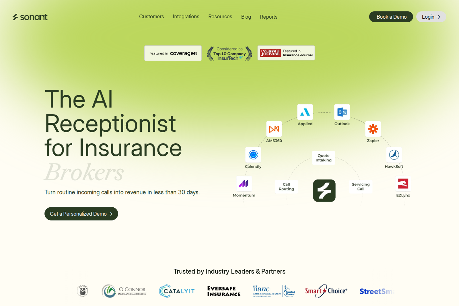 Screenshot of the Sonant AI landing page