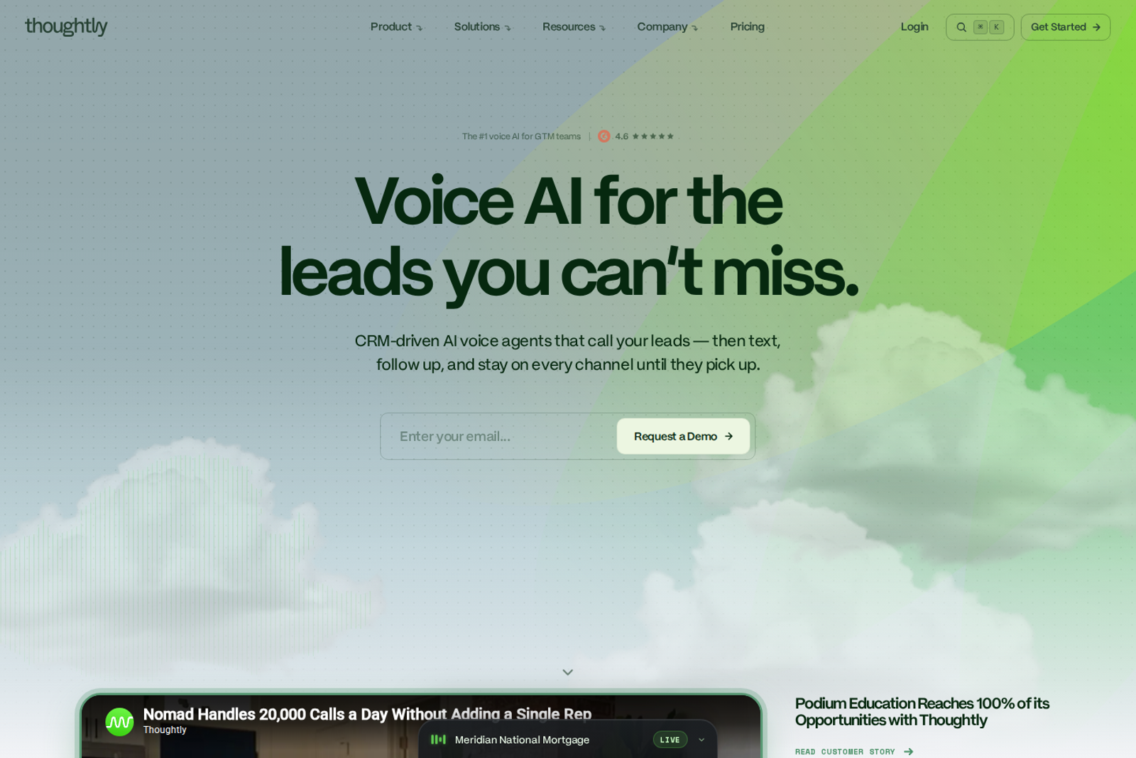 Screenshot of the Thoughtly landing page