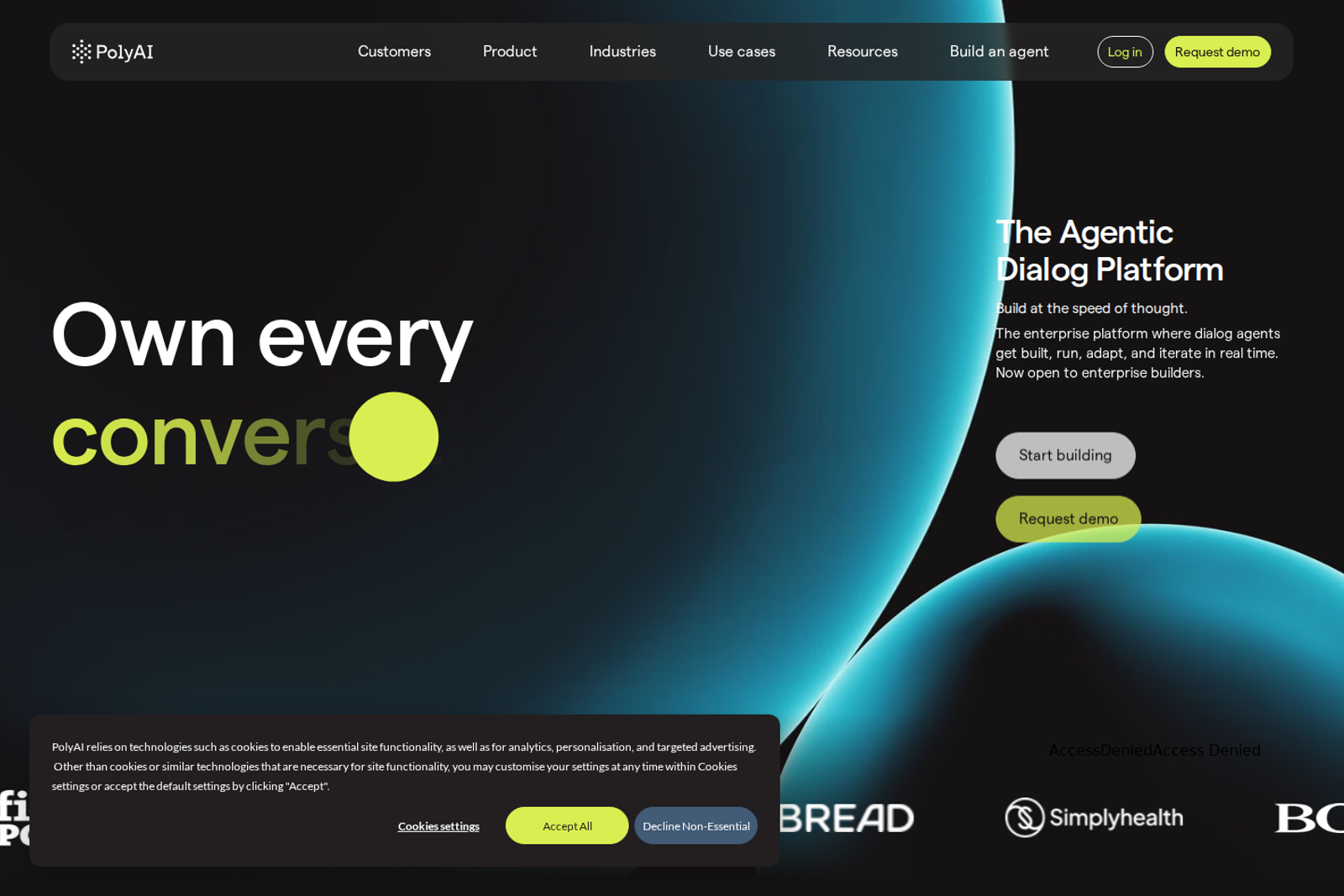 Screenshot of the PolyAI landing page