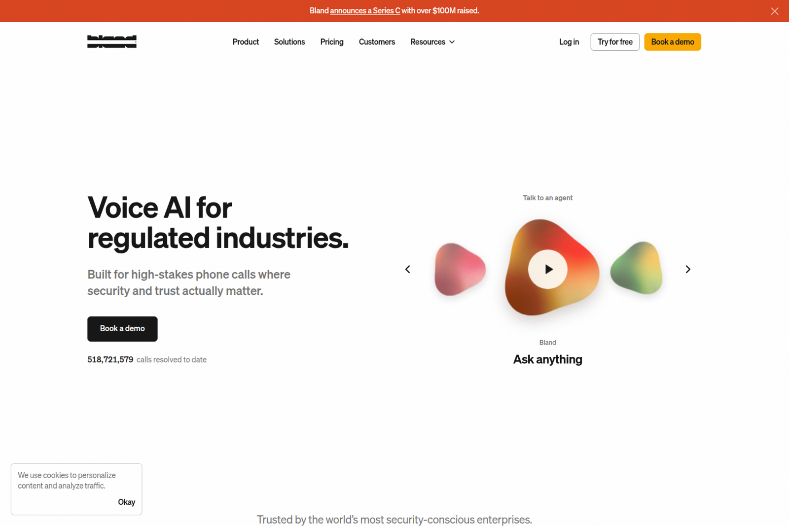 Screenshot of the Bland AI landing page