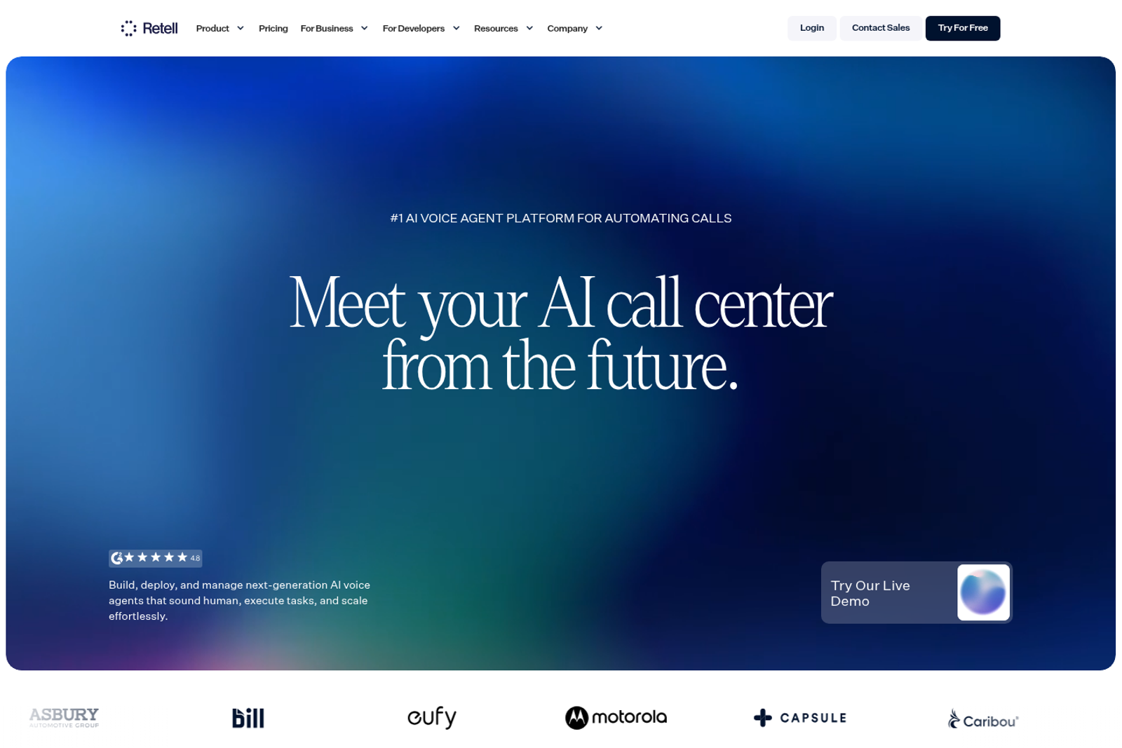 Screenshot of the Retell AI landing page