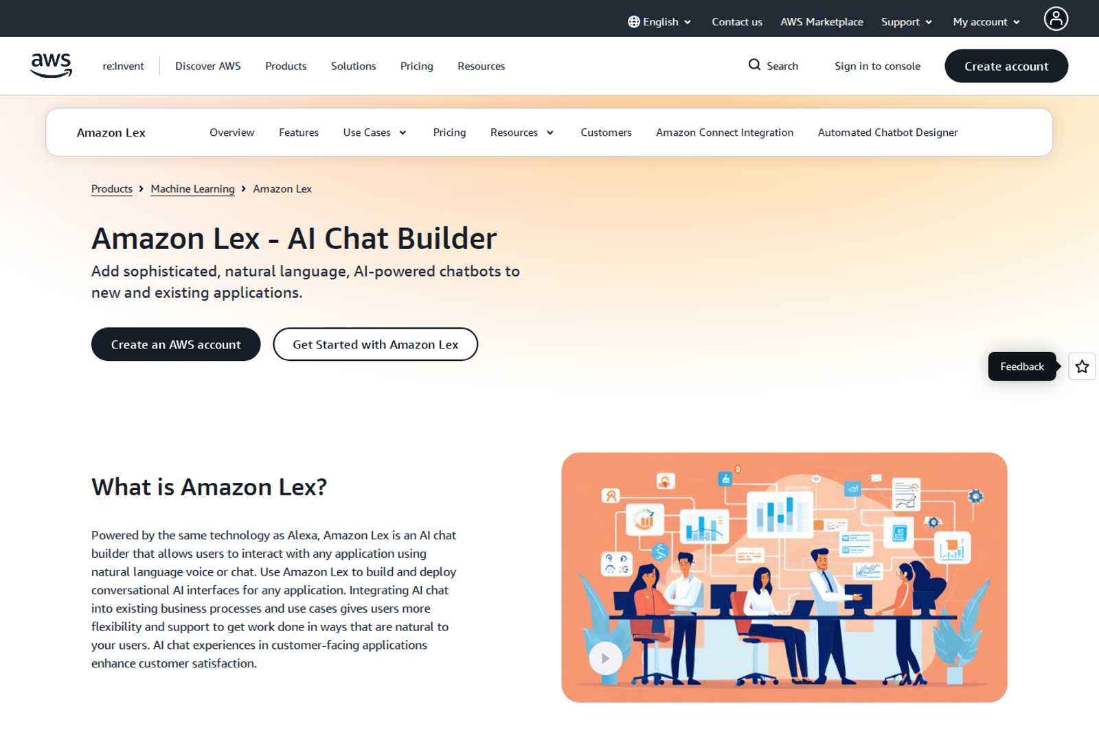 Screenshot of the Amazon Lex product page