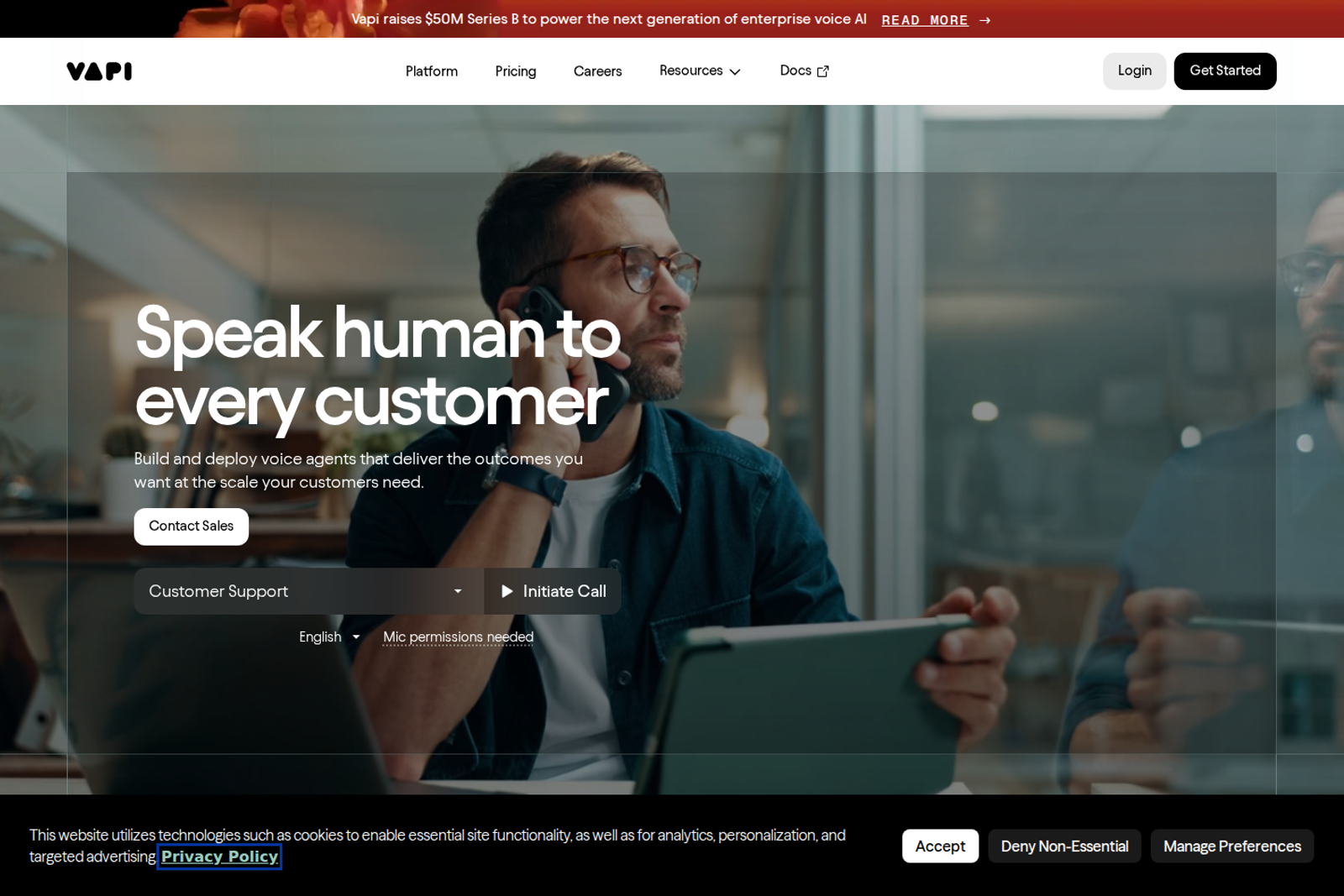 Screenshot of the Vapi homepage