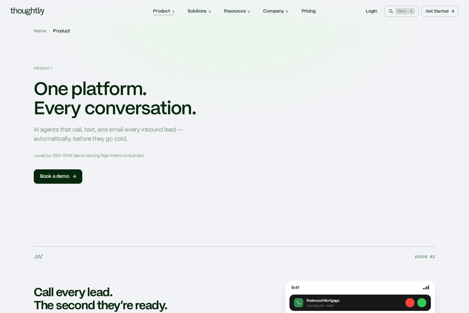 Screenshot of the Thoughtly product page