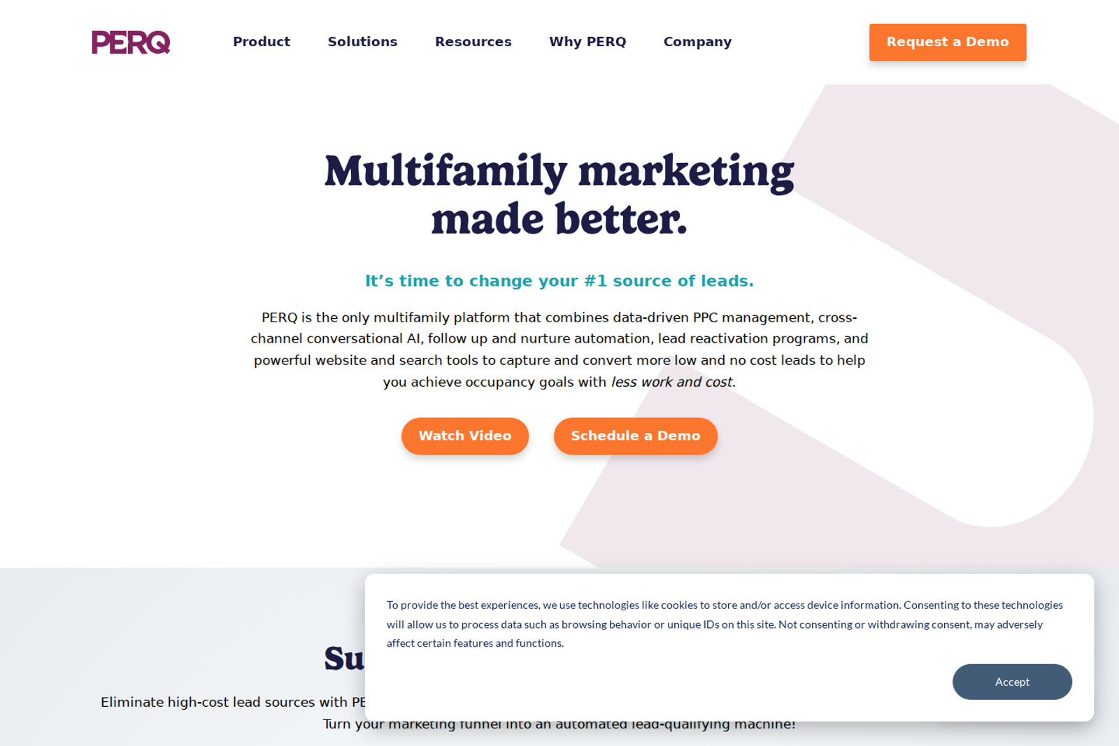Screenshot of the PERQ landing page