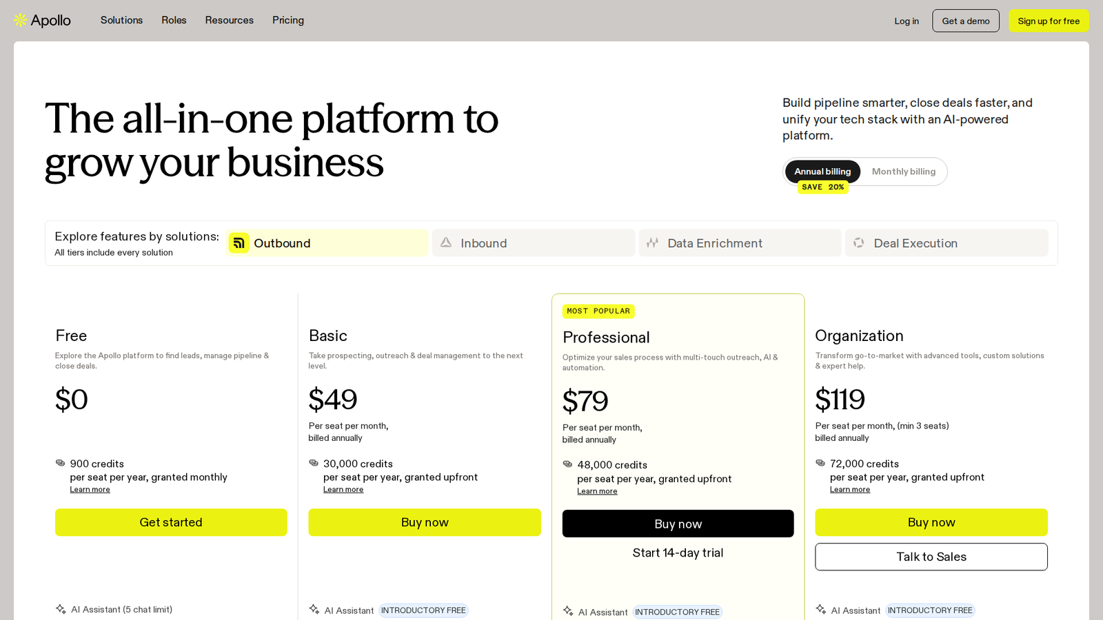 Screenshot of the Apollo.io website