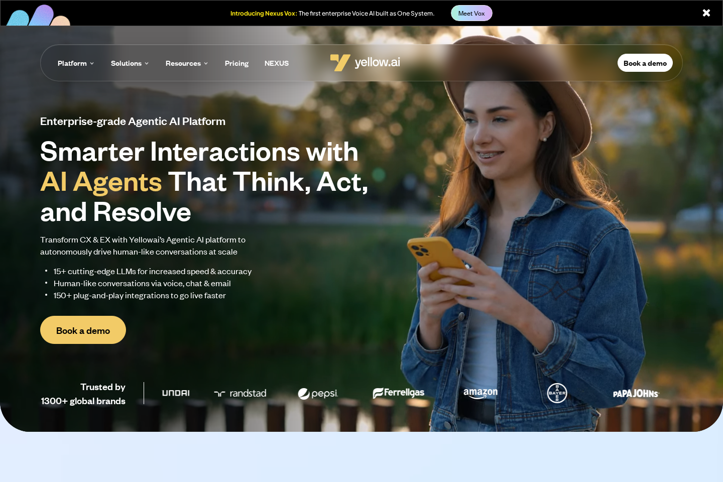Screenshot of the Yellow.ai landing page