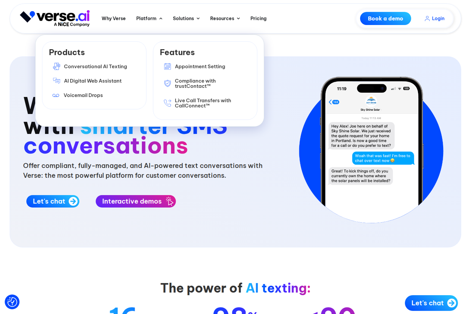 Screenshot of the Verse.io landing page
