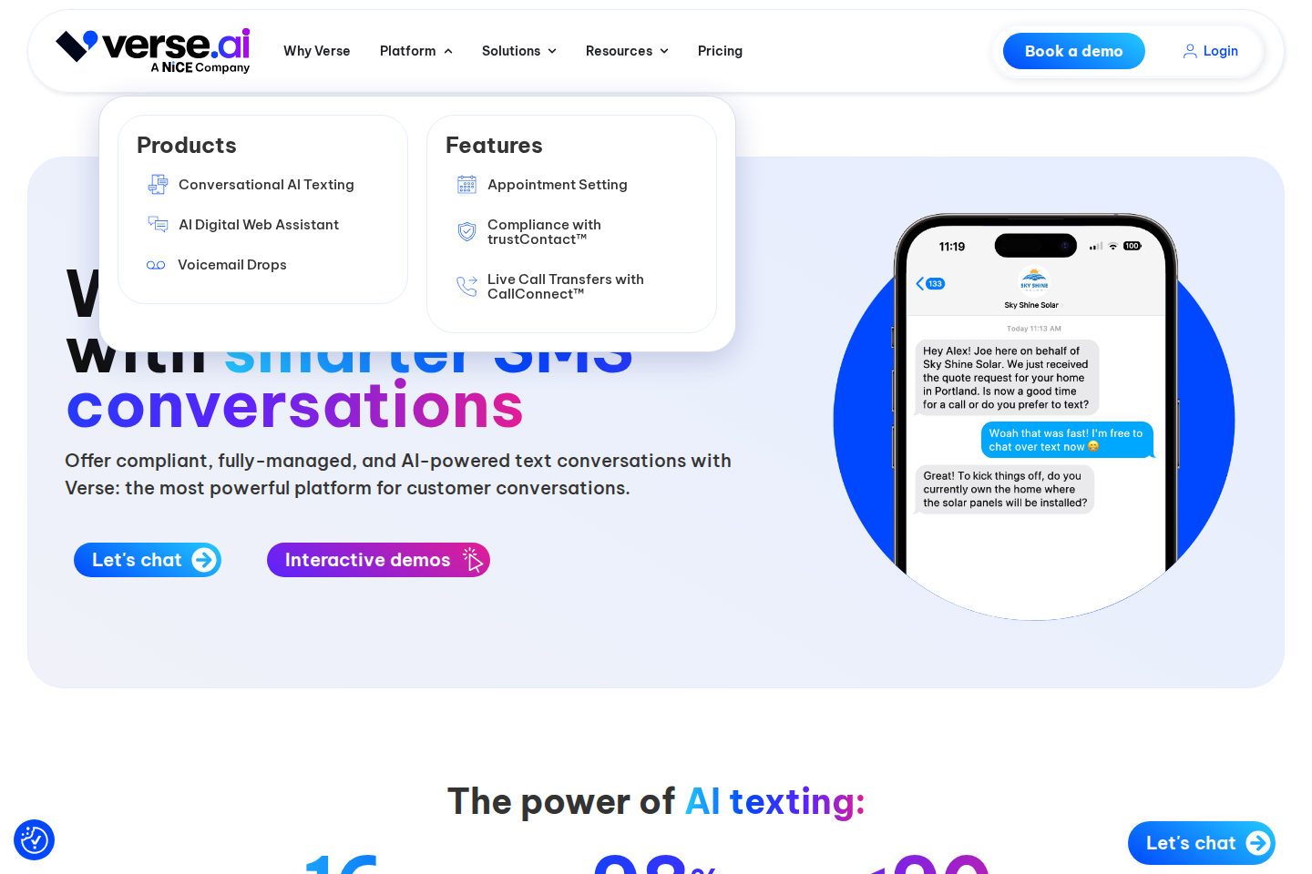 Screenshot of the Verse.io landing page
