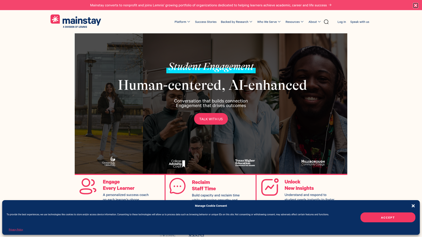 Screenshot of the Mainstay homepage