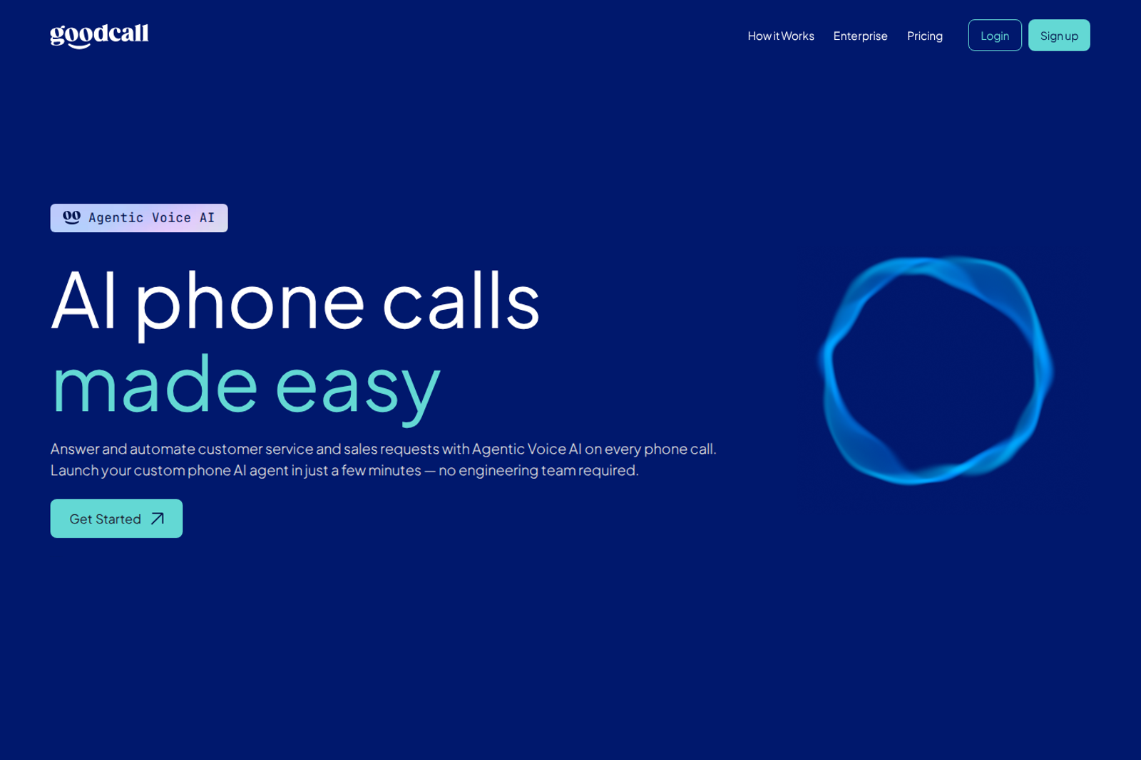 Screenshot of the Goodcall landing page