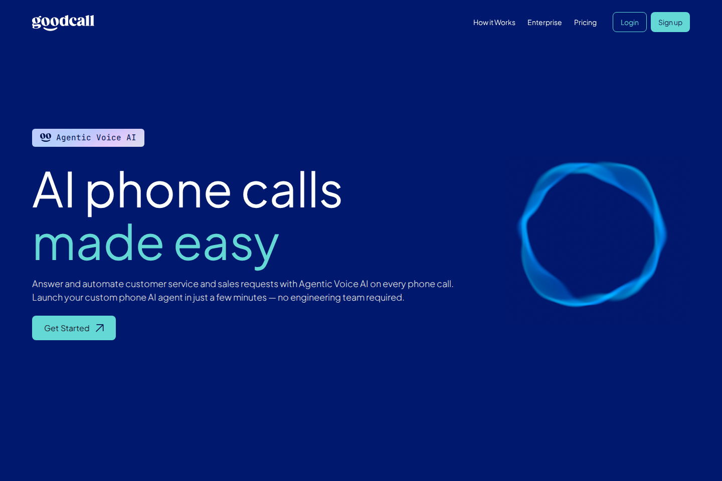 Screenshot of the Goodcall landing page