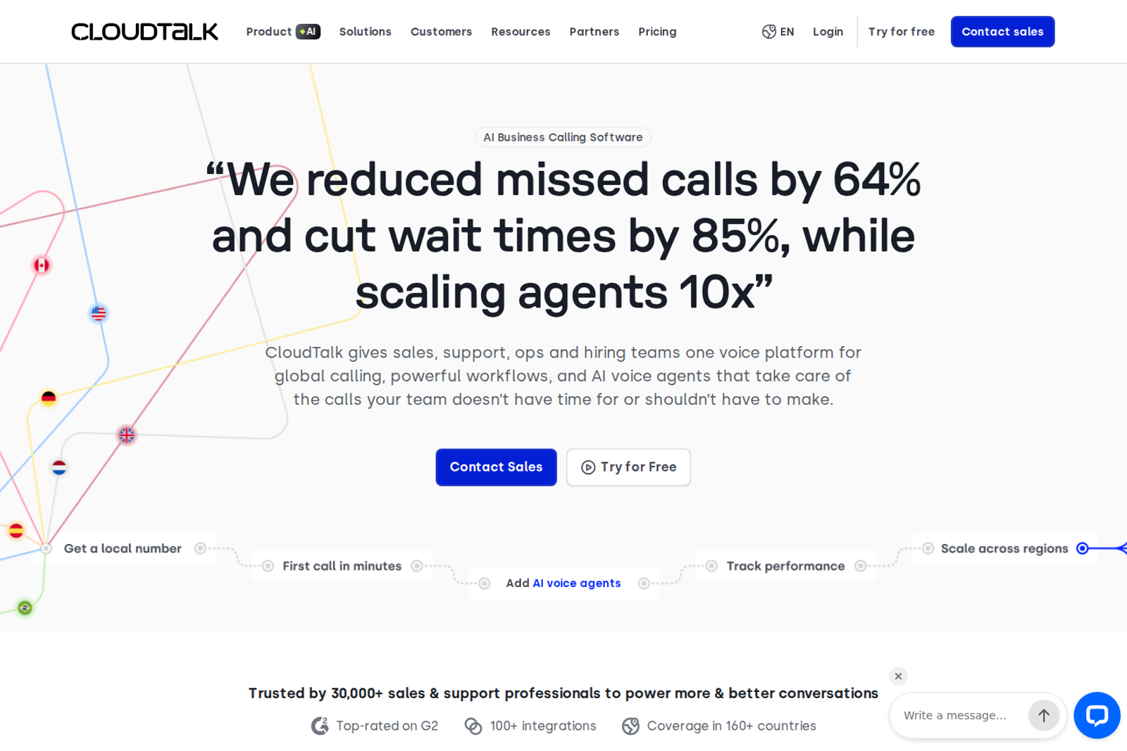 Screenshot of the CloudTalk homepage