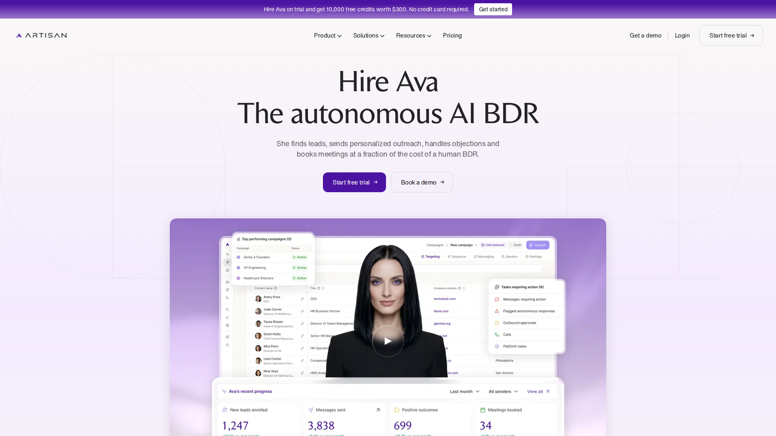 Screenshot of the Artisan website
