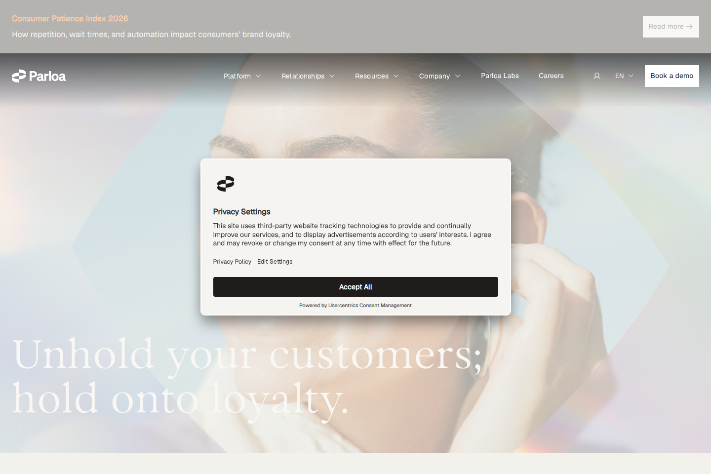 Screenshot of the Parloa landing page