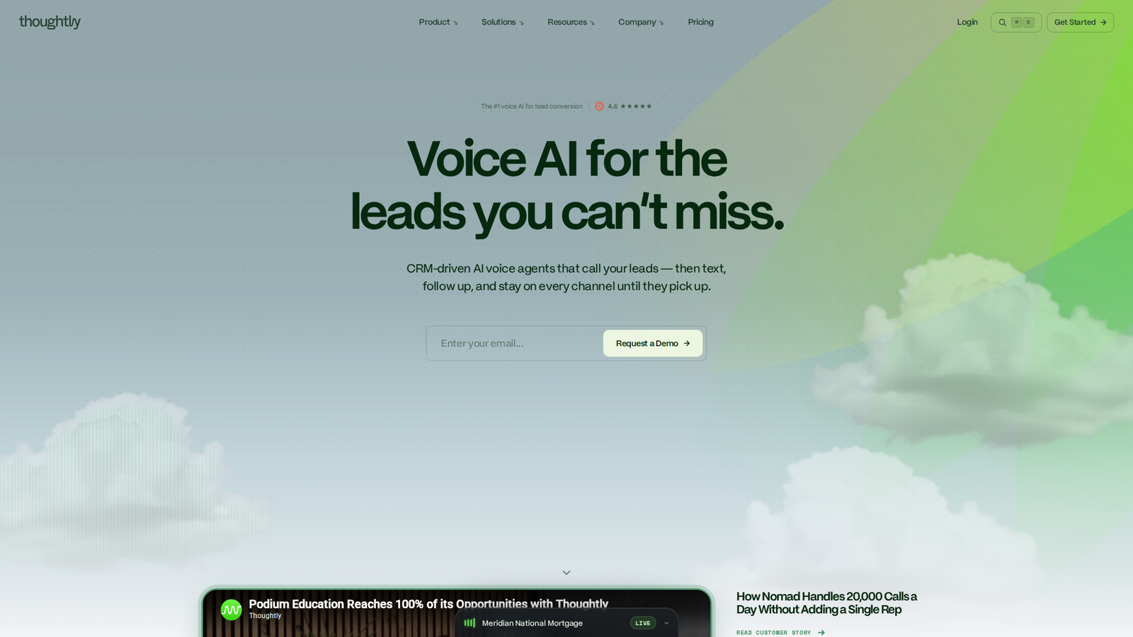 Screenshot of the Thoughtly homepage