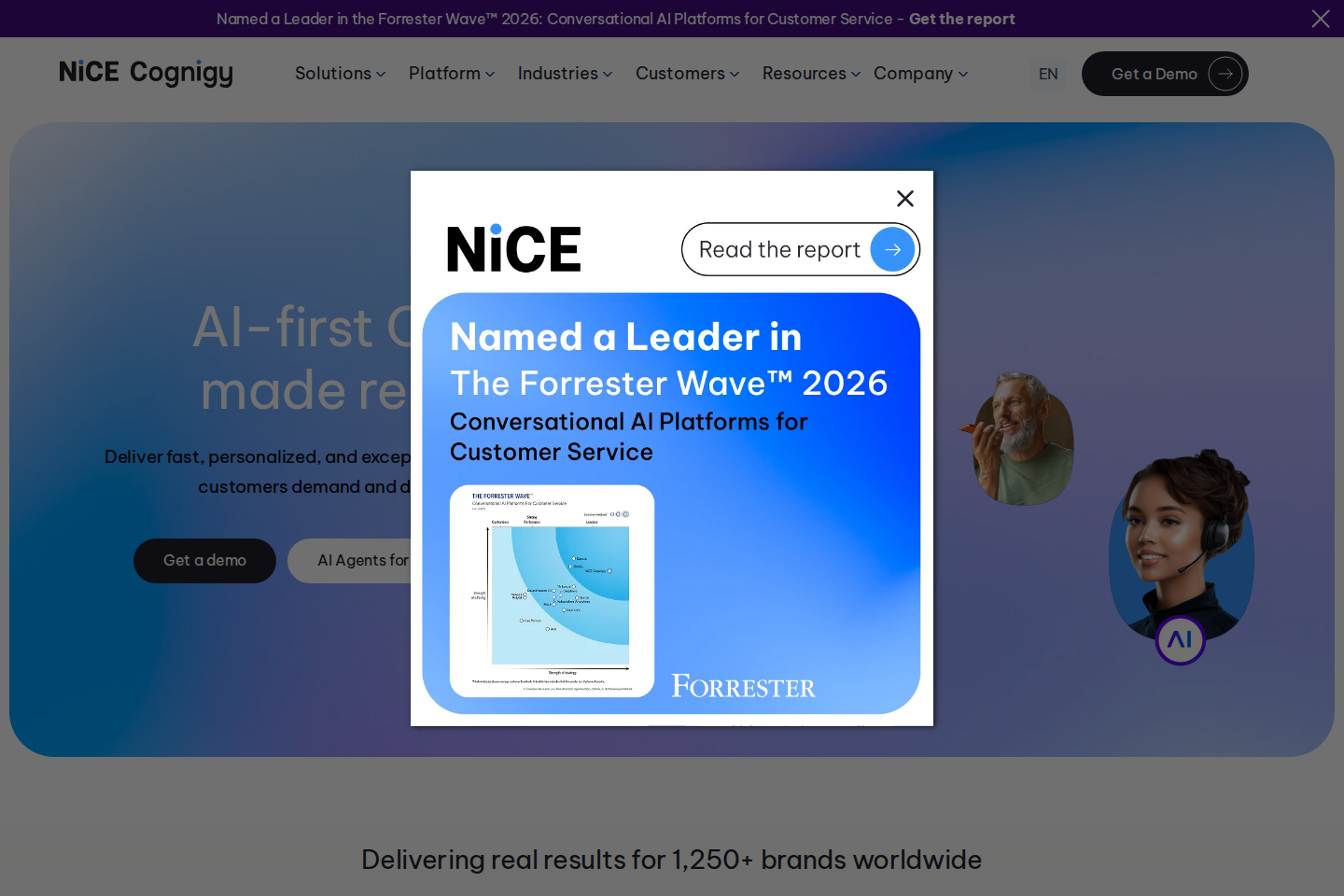 Screenshot of the Cognigy landing page
