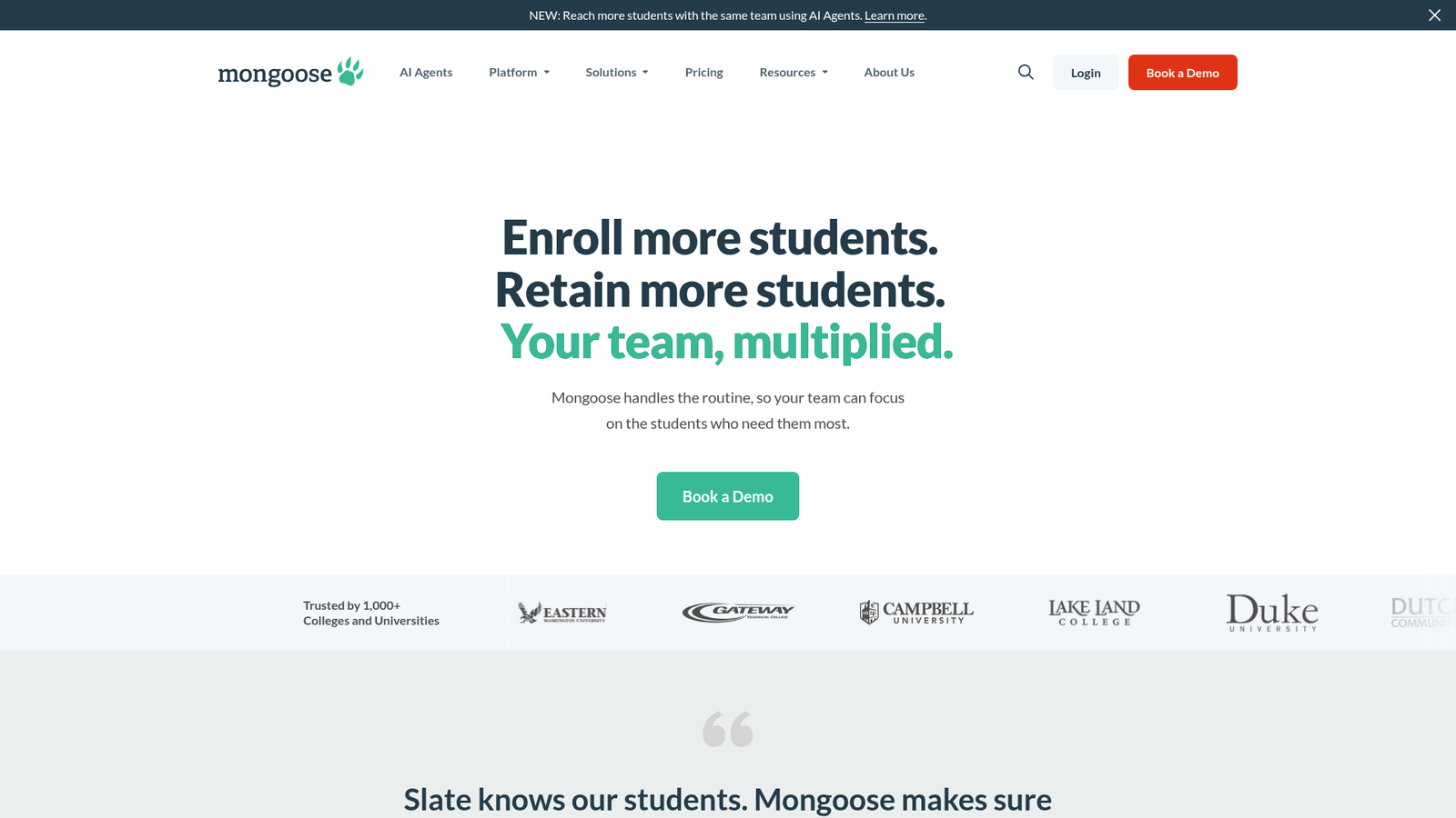 Screenshot of the Mongoose Research homepage