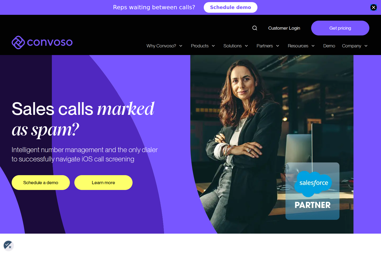 Screenshot of the Convoso homepage