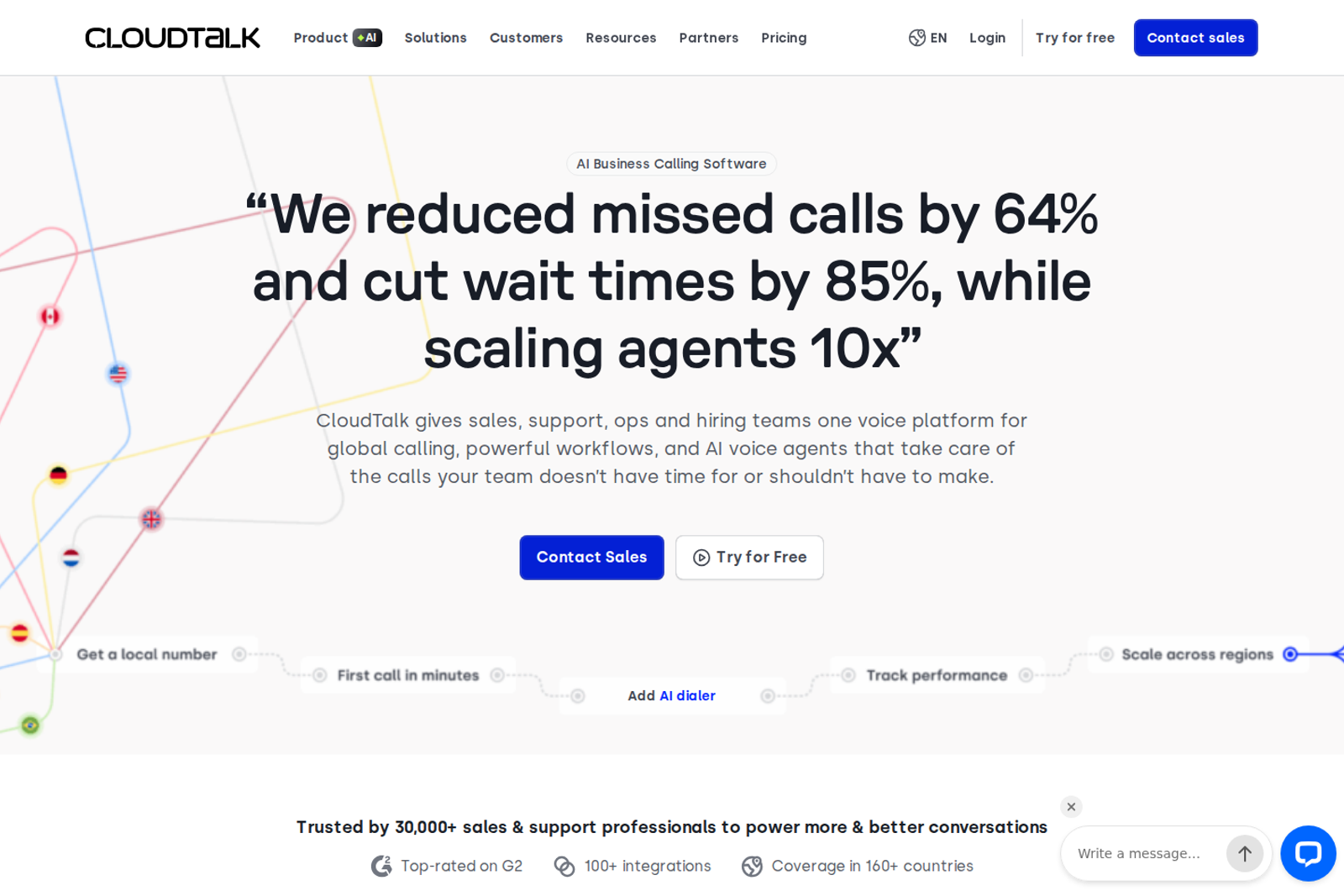Screenshot of the CloudTalk landing page