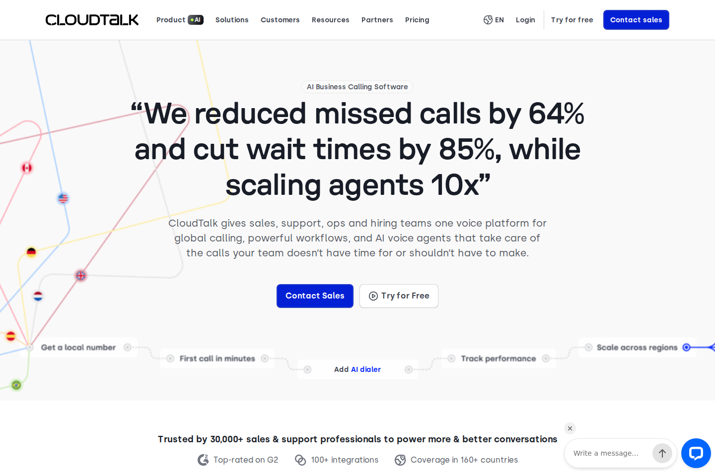 Screenshot of the CloudTalk landing page
