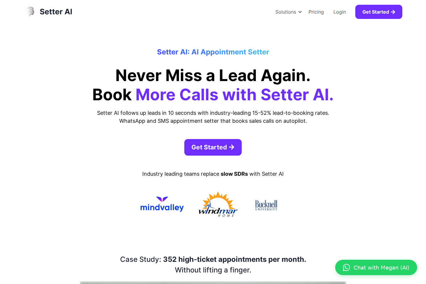 Screenshot of the Setter AI homepage