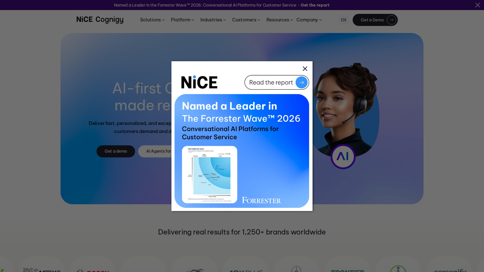 Screenshot of the Cognigy website captured for this PolyAI alternatives article