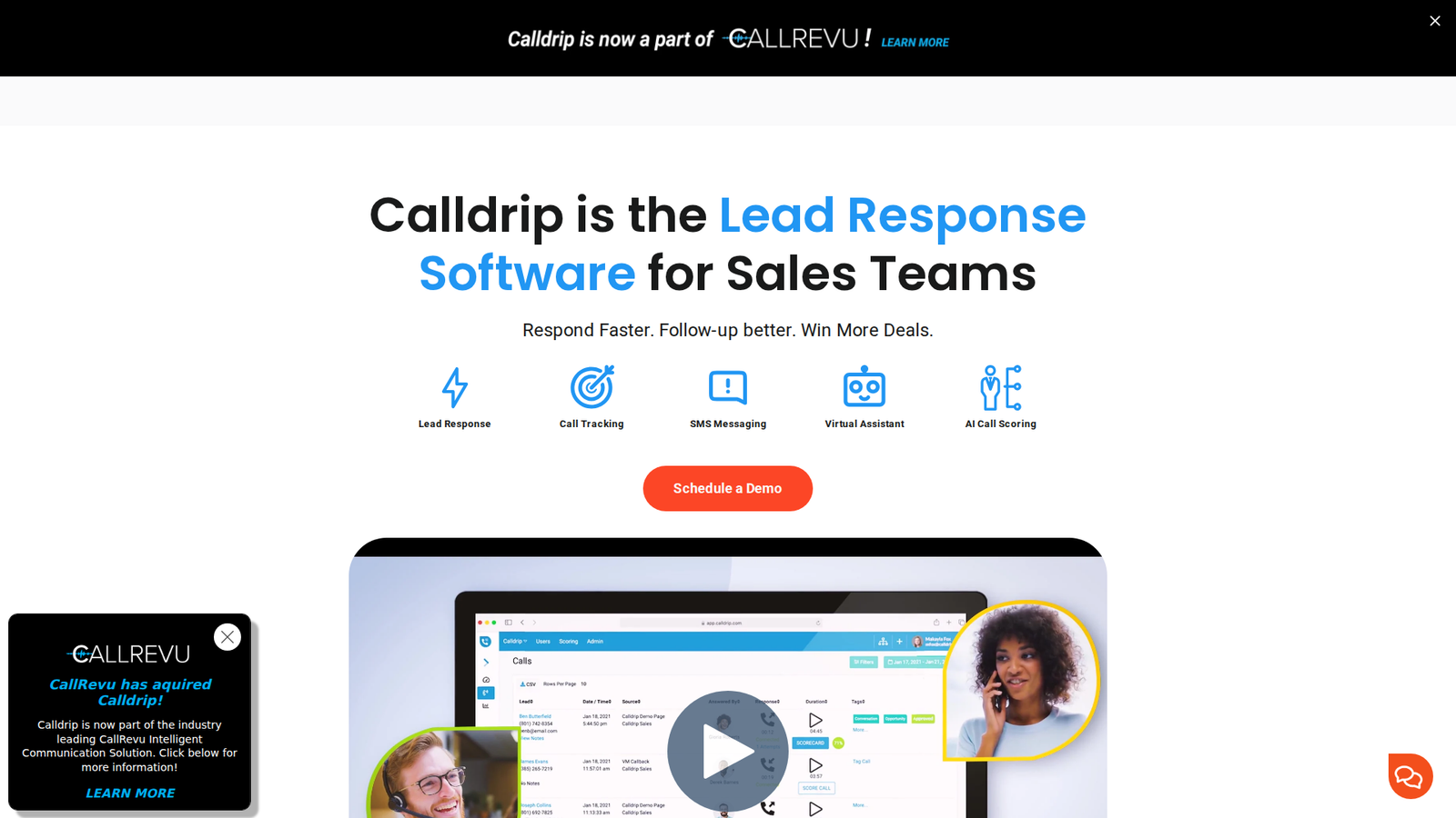 Screenshot of the Calldrip homepage