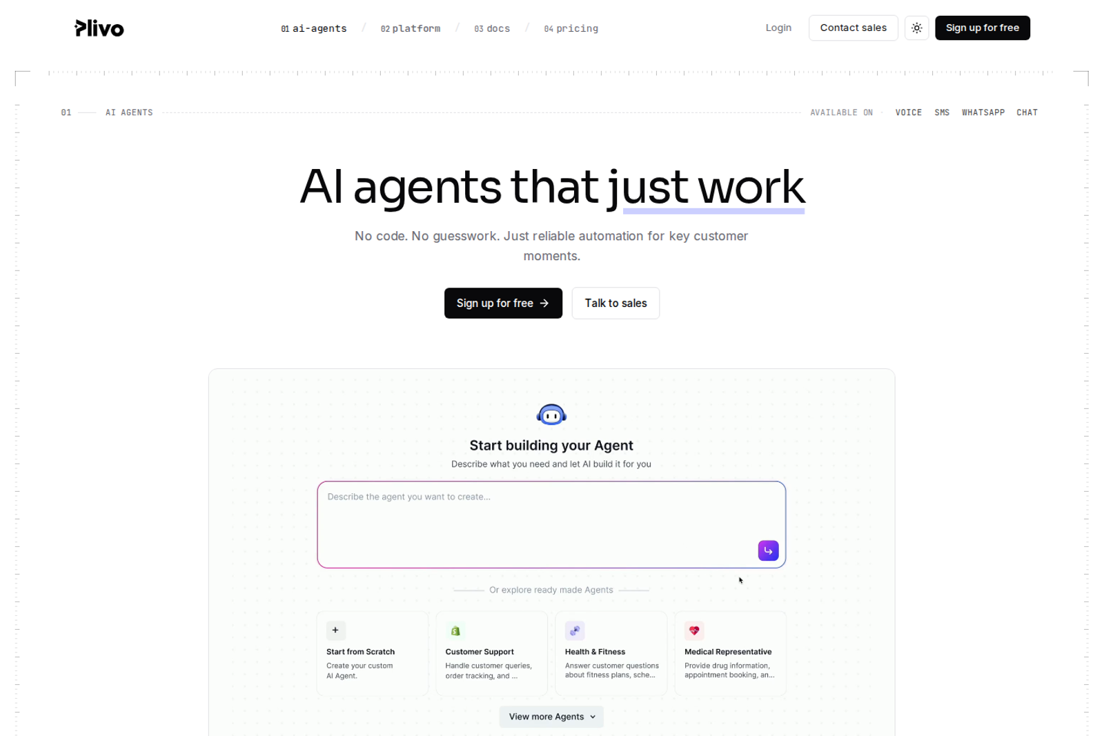 Screenshot of the Plivo AI landing page