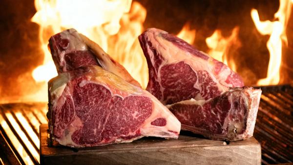 Detall del marbrejat d'una mitjana de vaca madurada a Carnal Steakhouse, restaurant especialitzat en carn a l'Eixample de Barcelona.