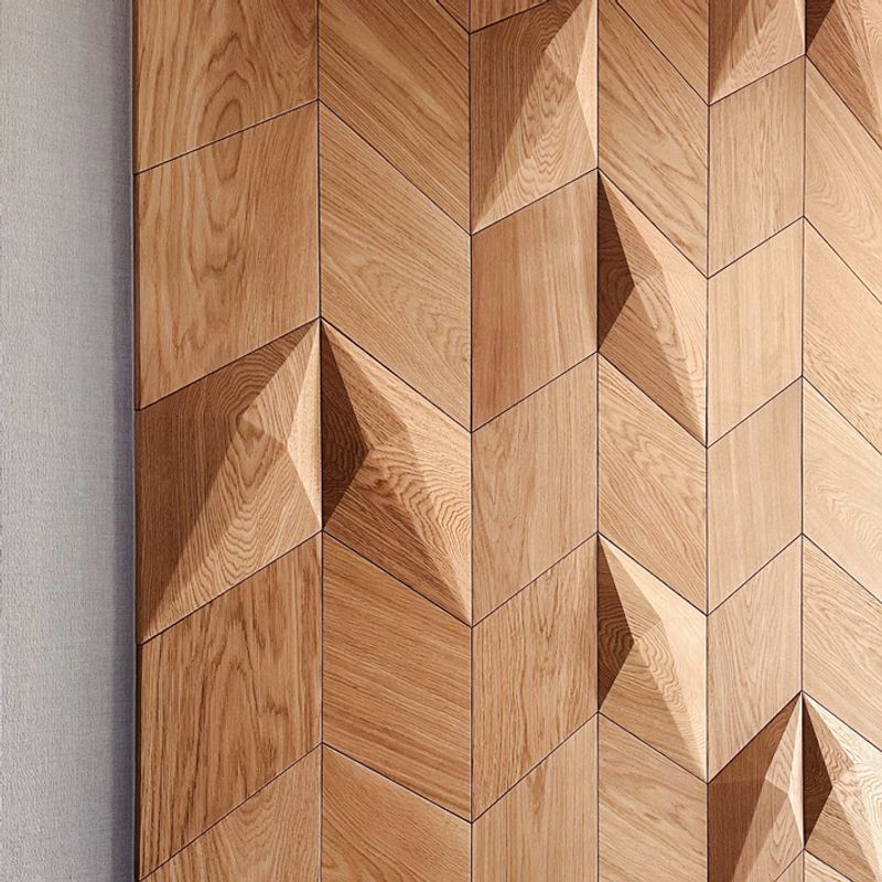 Geometrische Holzwandkunst im Eingangsbereich – Projekt für David detail 3