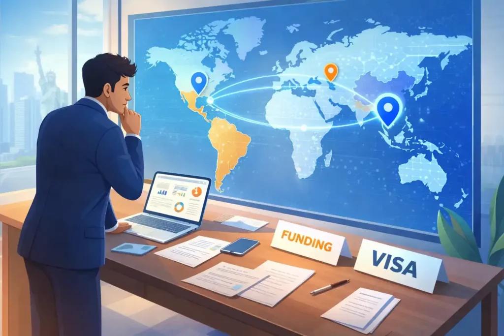 Indian startup founder planning U.S. market expansion with strategic visa and funding roadmap