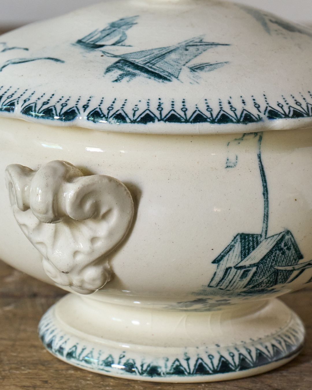 Mini Cream and Teal Soup Tureen