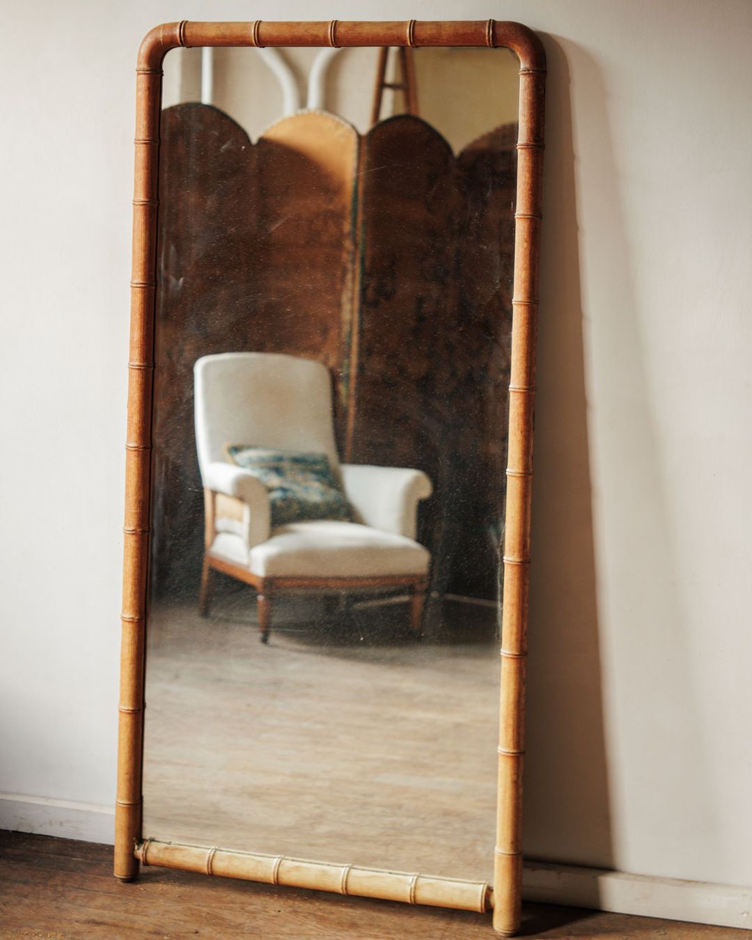 Floor Length Faux Bamboo Mirror