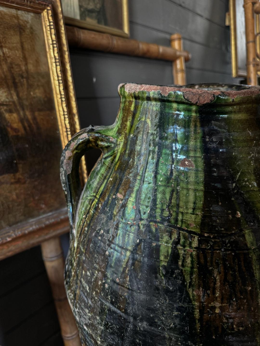 Green & Black Glazed Moroccan Jar