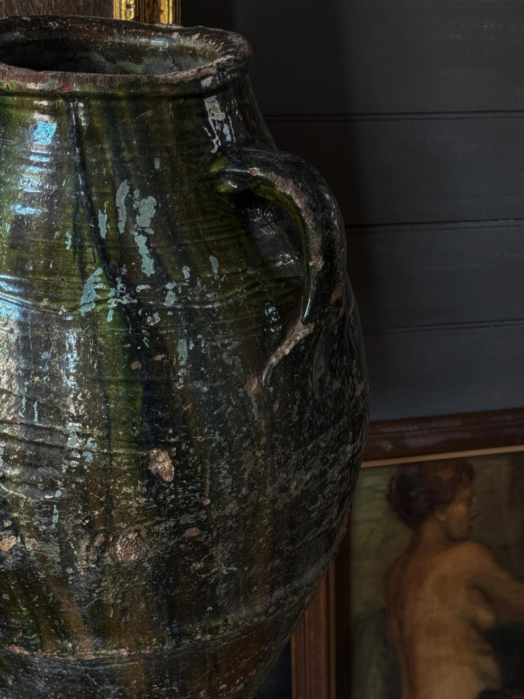 Green & Black Glazed Moroccan Jar