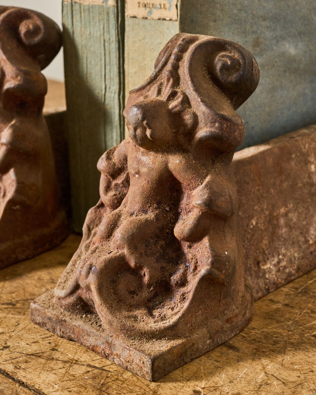 Fireplace Cast Iron Bookends - Cherubs