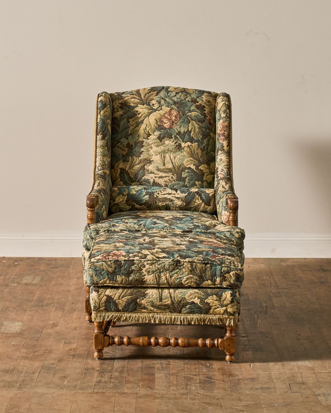 19th c. Tapestry Armchair & Ottoman