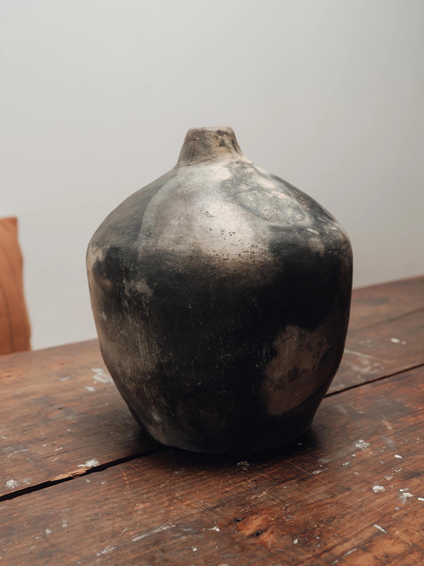 Gafsa Black Clay Vase - Wide