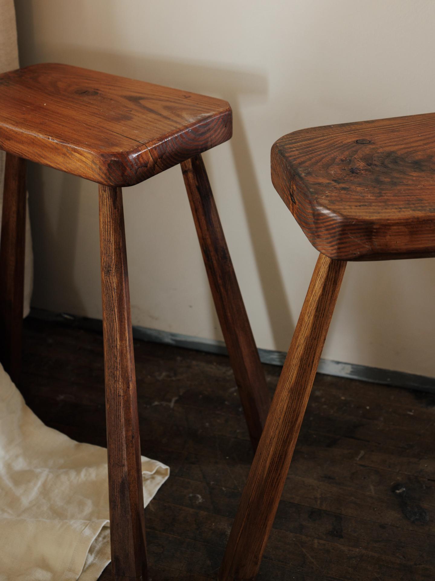 Tall Brutalist Stools - Pair