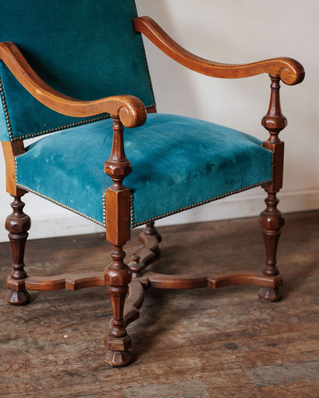 Louis XIV Style Teal Armchair