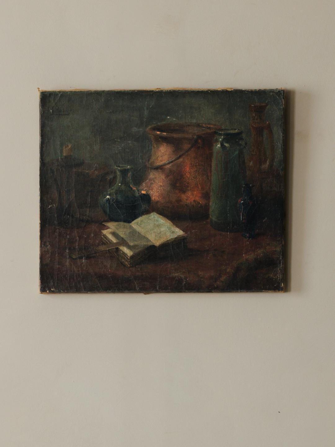 Antique Copper Cauldron Oil Painting