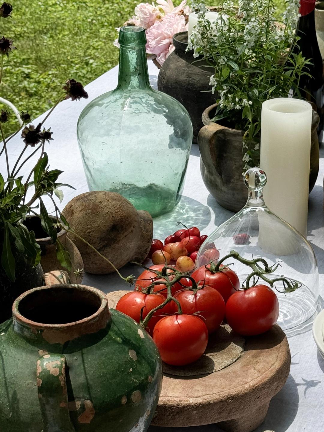 French Green Glass Pinchneck Bottle
