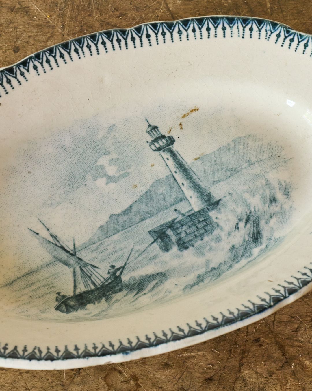 Mini Oval Cream and Teal Plate